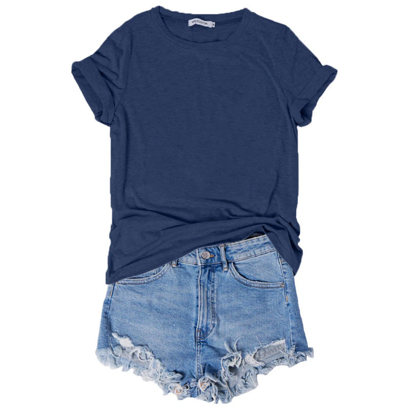T-shirt d'été simple et basique pour femme, couleur unie, vierge