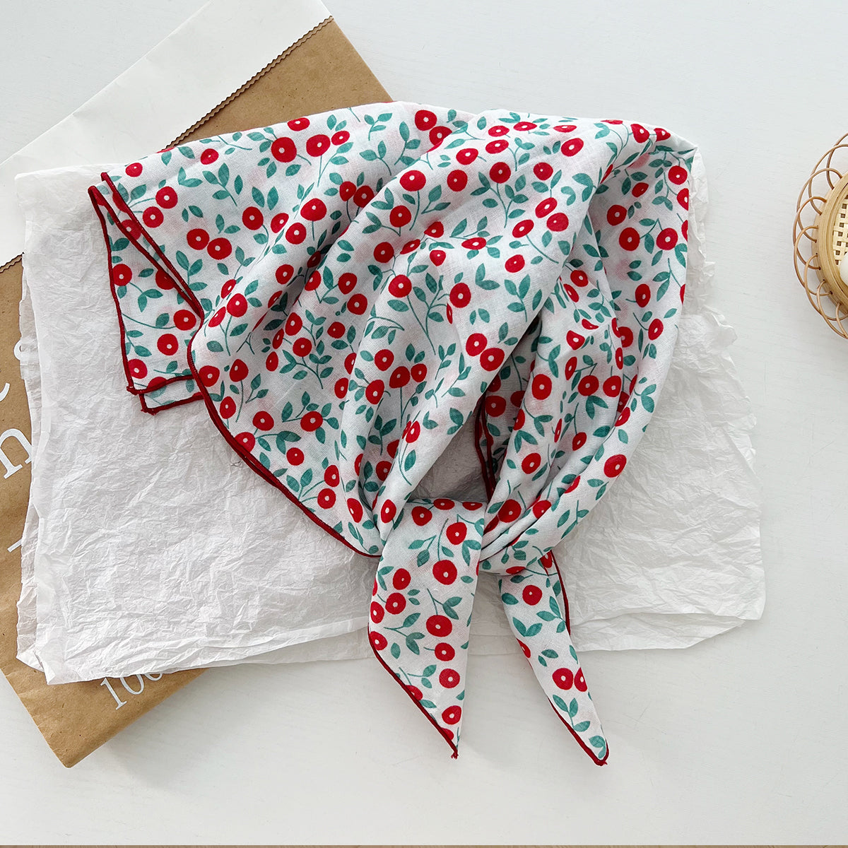 Bufanda de seda cuadrada con estampado floral informal para mujer, accesorio de moda de algodón