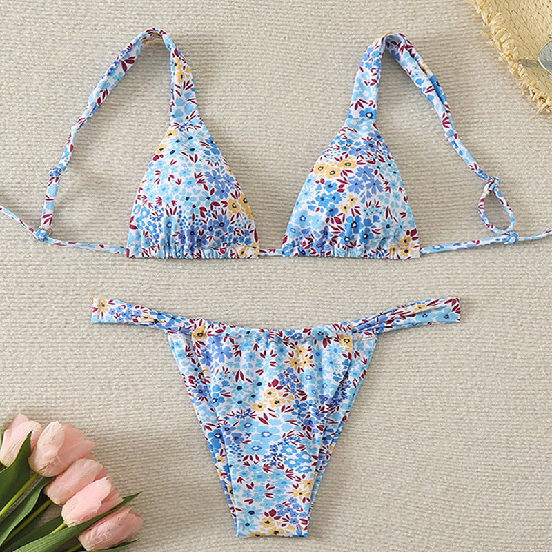 Maillot de bain bikini sexy à lacets et imprimé floral pour femme