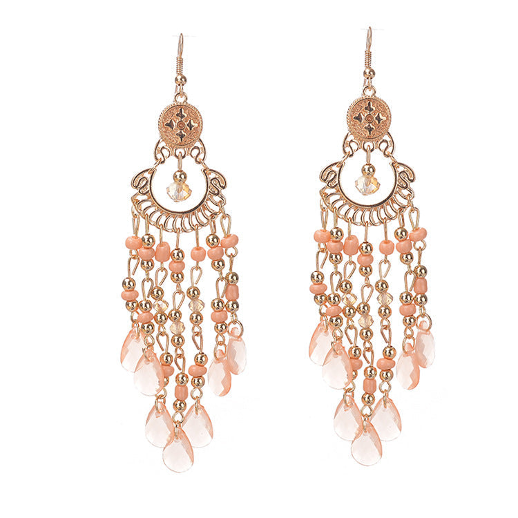 Boucles d'oreilles à pampilles creuses en perles de Bohème pour femmes