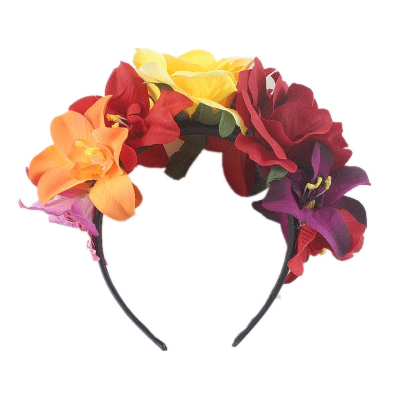 Bandeau de fleurs roses en tissu rétro pour fête d'Halloween