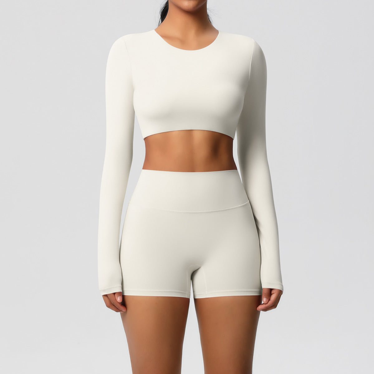 Ensemble deux pièces de sport de couleur unie pour femmes, style yoga