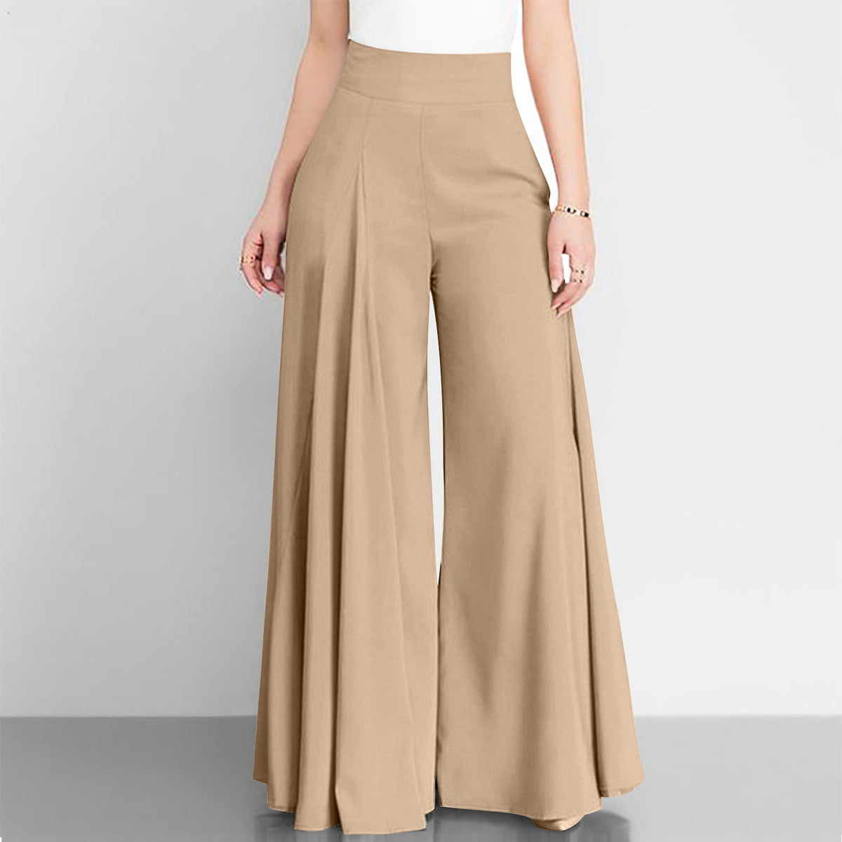 Pantalones anchos de cintura alta de color liso informales a la moda para mujer