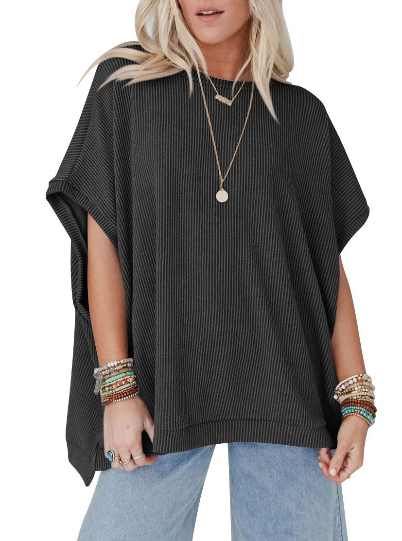 Women Fashion Solid Color Short Sleeve Loose Top