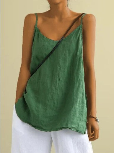 Women Casual Solid Color Cotton Linen Camisole