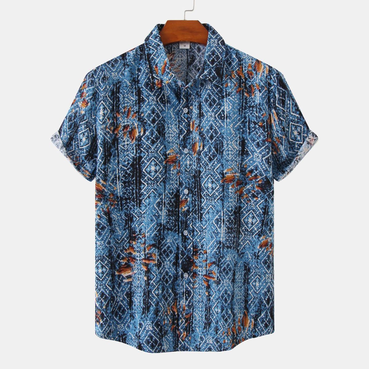 Camisa de verano para hombre con rayas y flores diminutas en 3D
