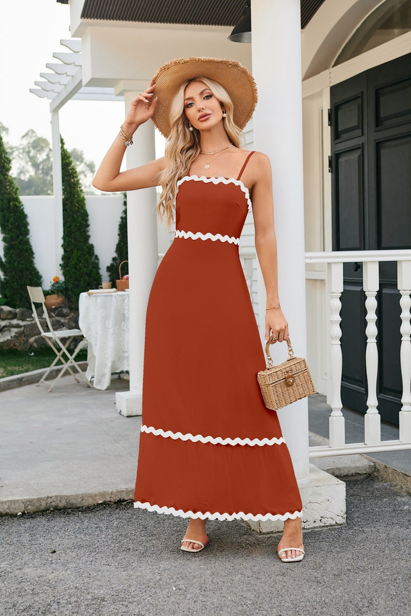 Women Casual Summer Vacation Wave Color Blocking Maxi Sun Dress