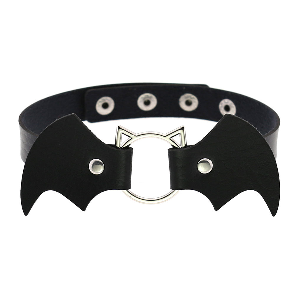 Halloween Women Gothic Bat Pu Leather Chokers