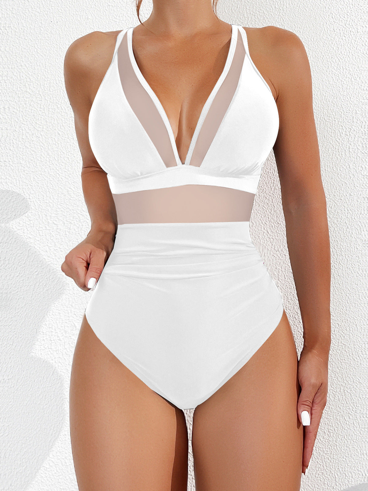 Maillot de bain dos nu à col en V et maille sexy pour femme