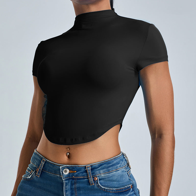 Top de yoga ajustado, de secado rápido y cuello alto para fitness