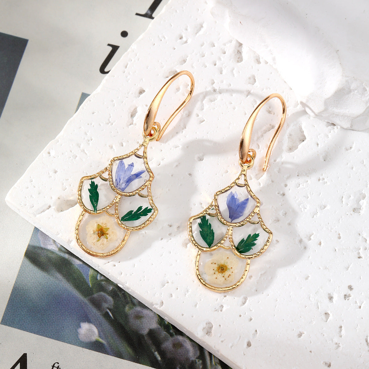 Boucles d'oreilles à fleurs séchées immortelles Dropping Glue pour femmes