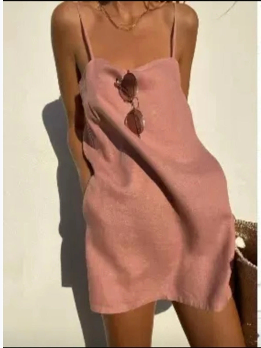 Vestido casual de algodón y lino para mujer