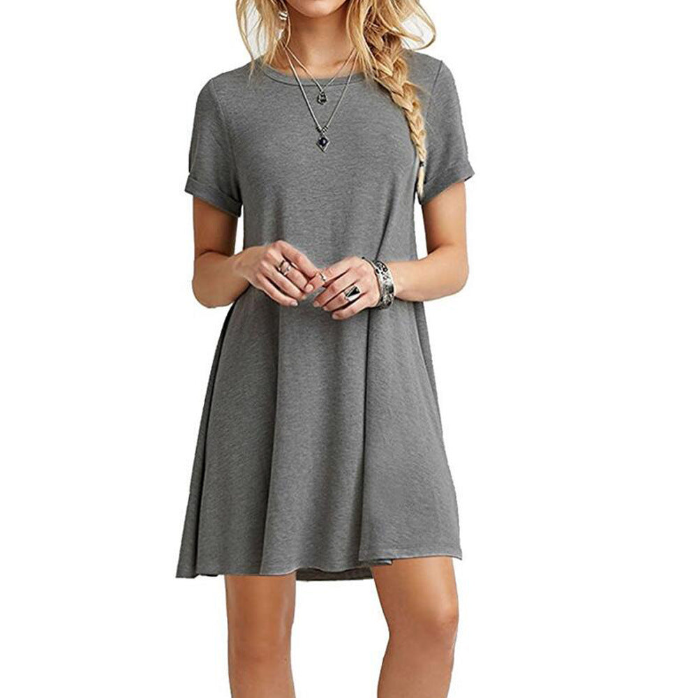 Women Casual Solid Color Short Sleeve Dress