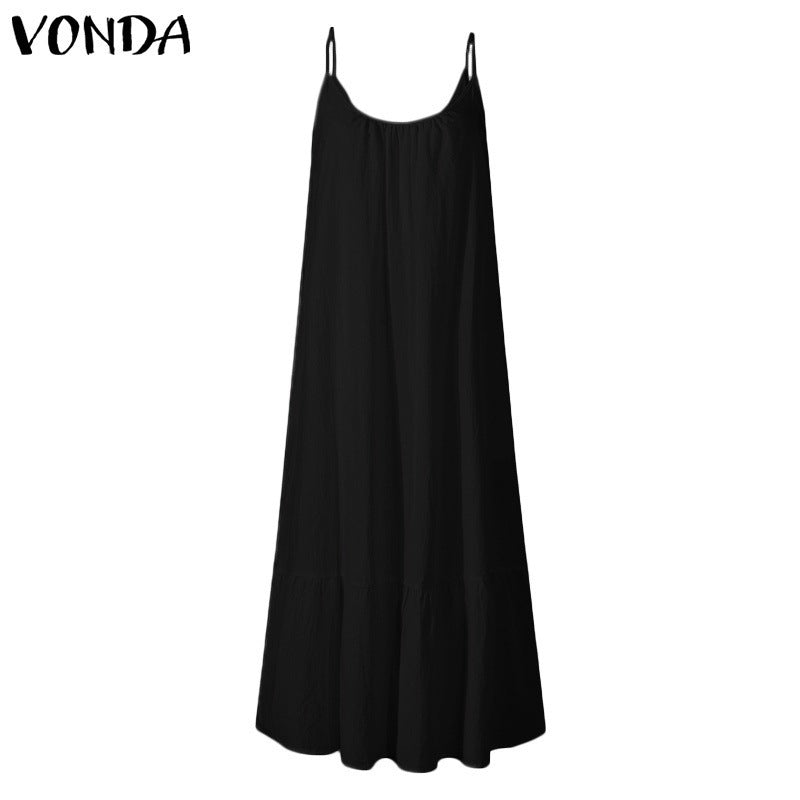 Vestido lencero holgado con volantes de color liso, estilo bohemio e informal para mujer
