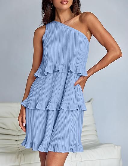 Women Fashion Sexy Solid Color Spliced Ruffled Dress
