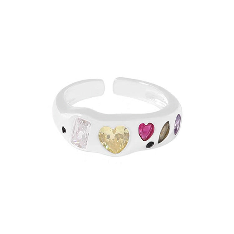 Anillo de amor multicolor de aleación de circón irregular para mujer