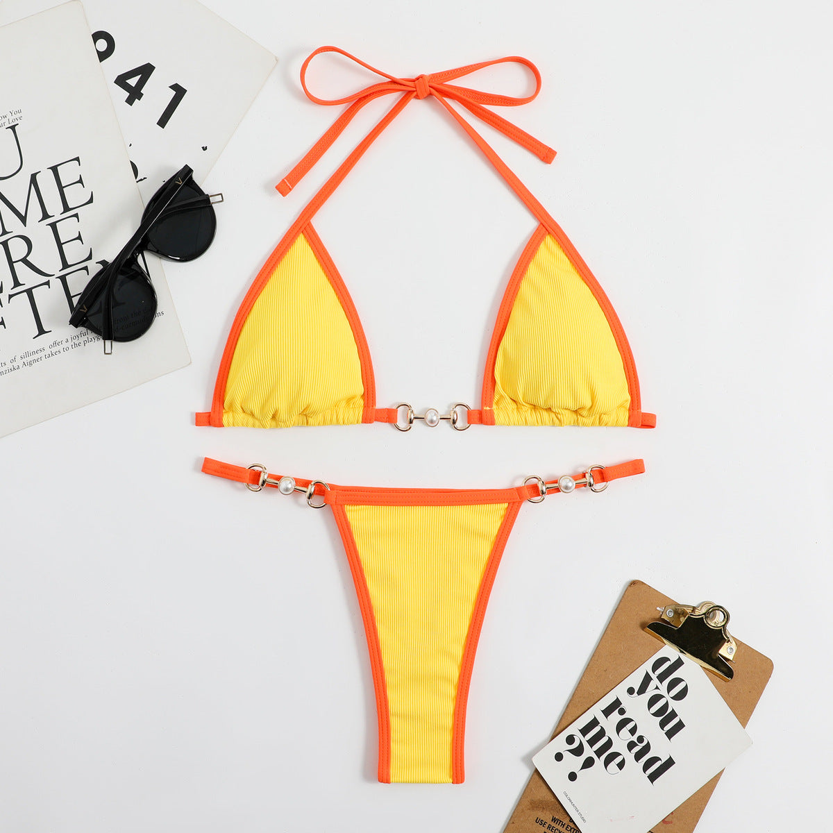 Bikini sexy con cuello halter y contraste de colores a la moda para mujer