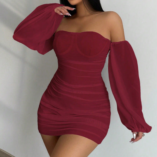 Summer Women Fashion Sexy Off Shoulder Long Sleeve Dress