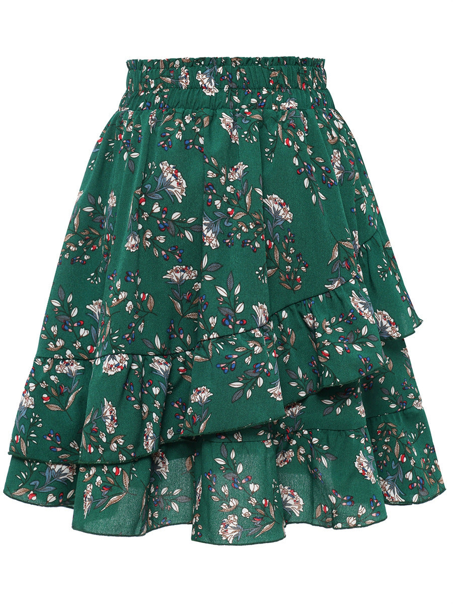 Falda elegante con volantes y estampado floral irregular a la moda para mujer