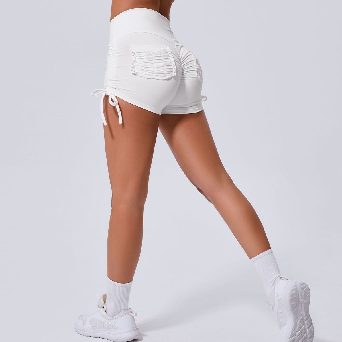 Pantalones cortos casuales de color sólido con cordón para mujer