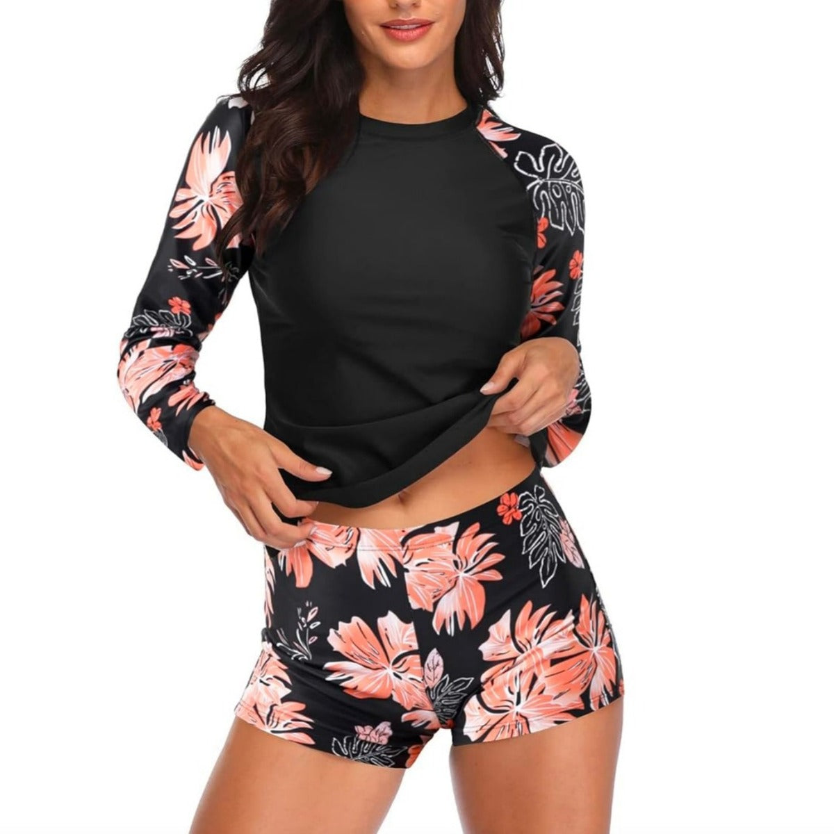 Conjunto de top de manga larga y bañador estampado informal para mujer