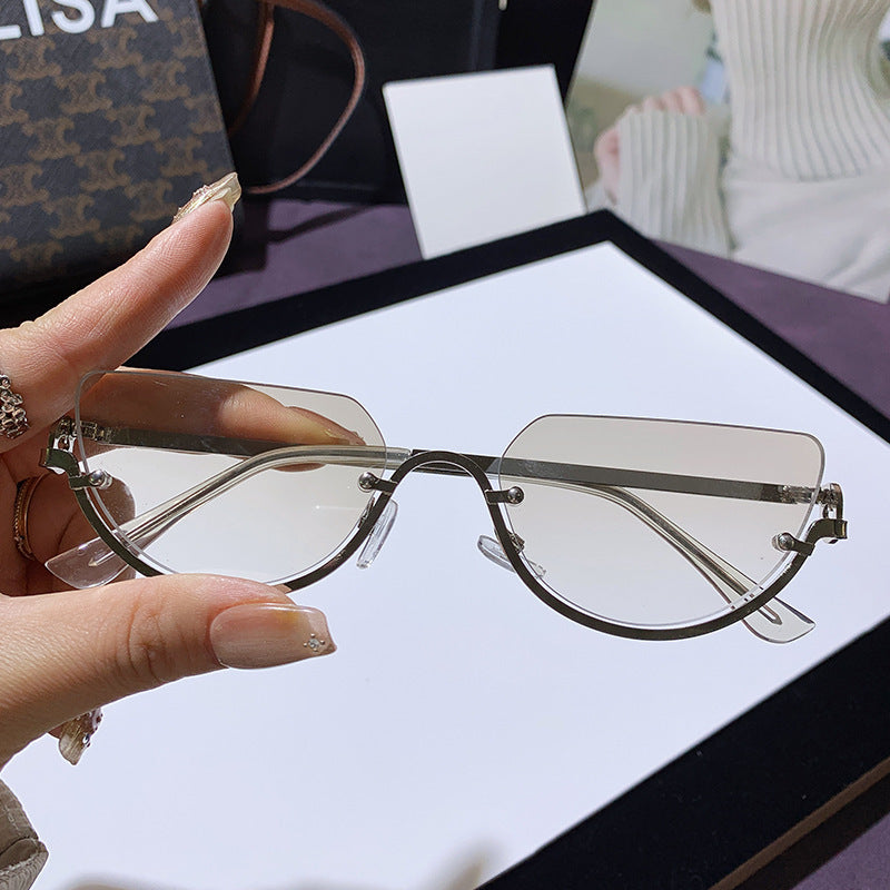 Lunettes de soleil œil de chat rétro à demi-monture pour femmes