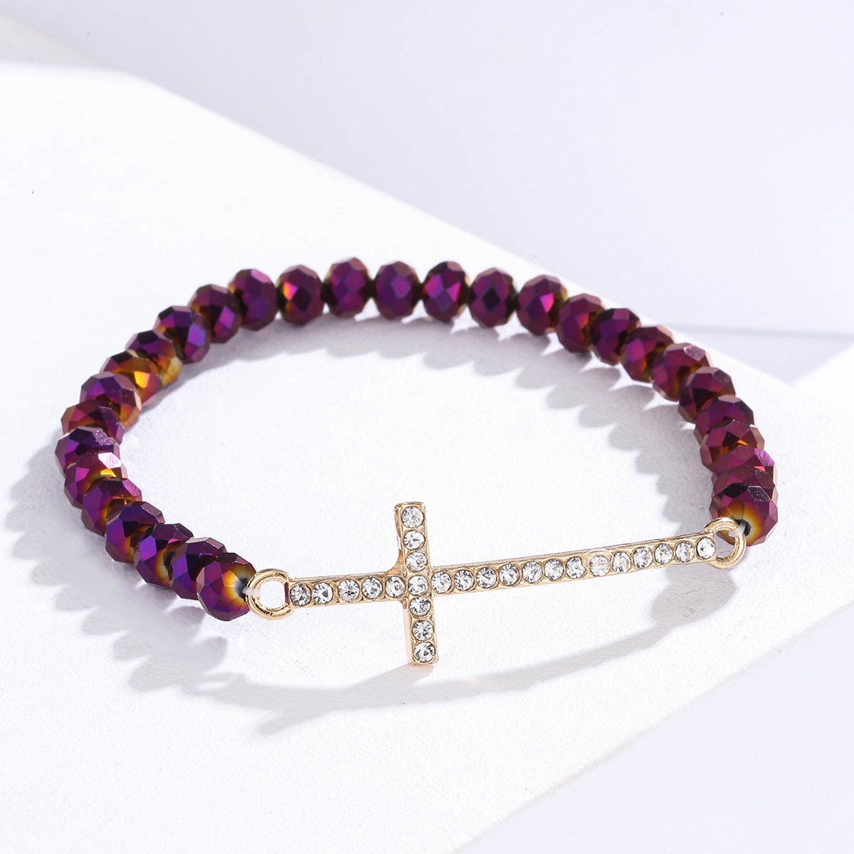 Women Fashion Creative Cross Colorful Crystal Beaded Bracelet