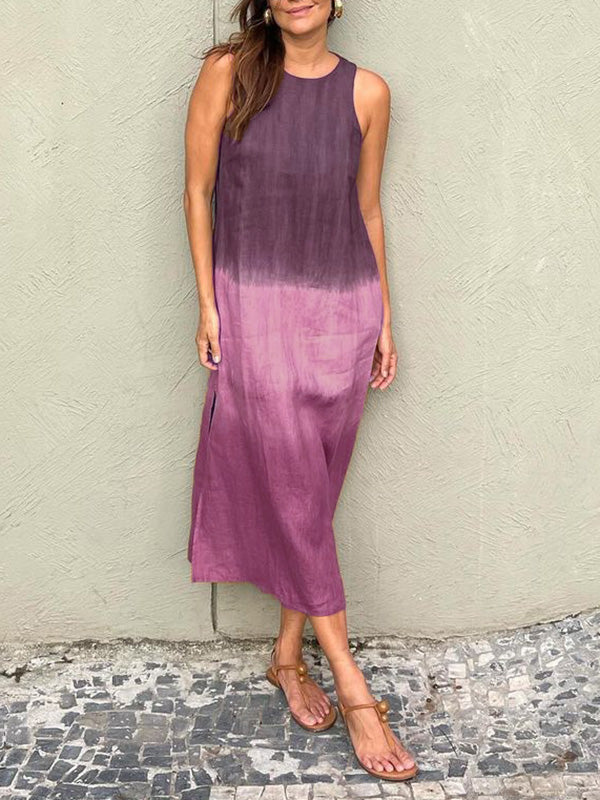 Robe mi-longue décontractée d'été en coton et lin pour femme