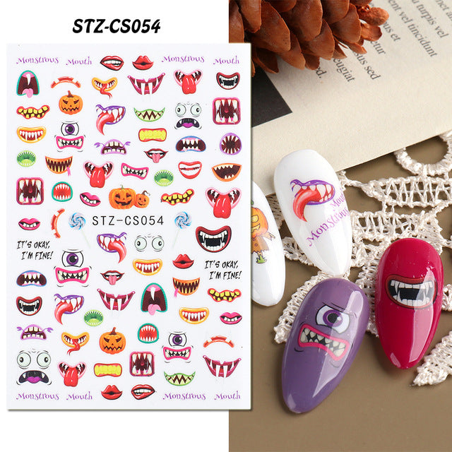 Halloween Skull Autumn Maple Leaf Pumpkin Ghost Nail Stickers