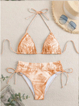Bikini sexy con cuello halter y estampado a la moda para mujer
