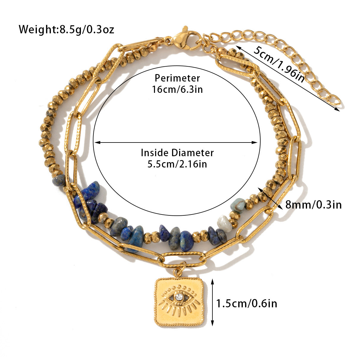 Pulsera bohemia de cuentas de acero y titanio de doble capa