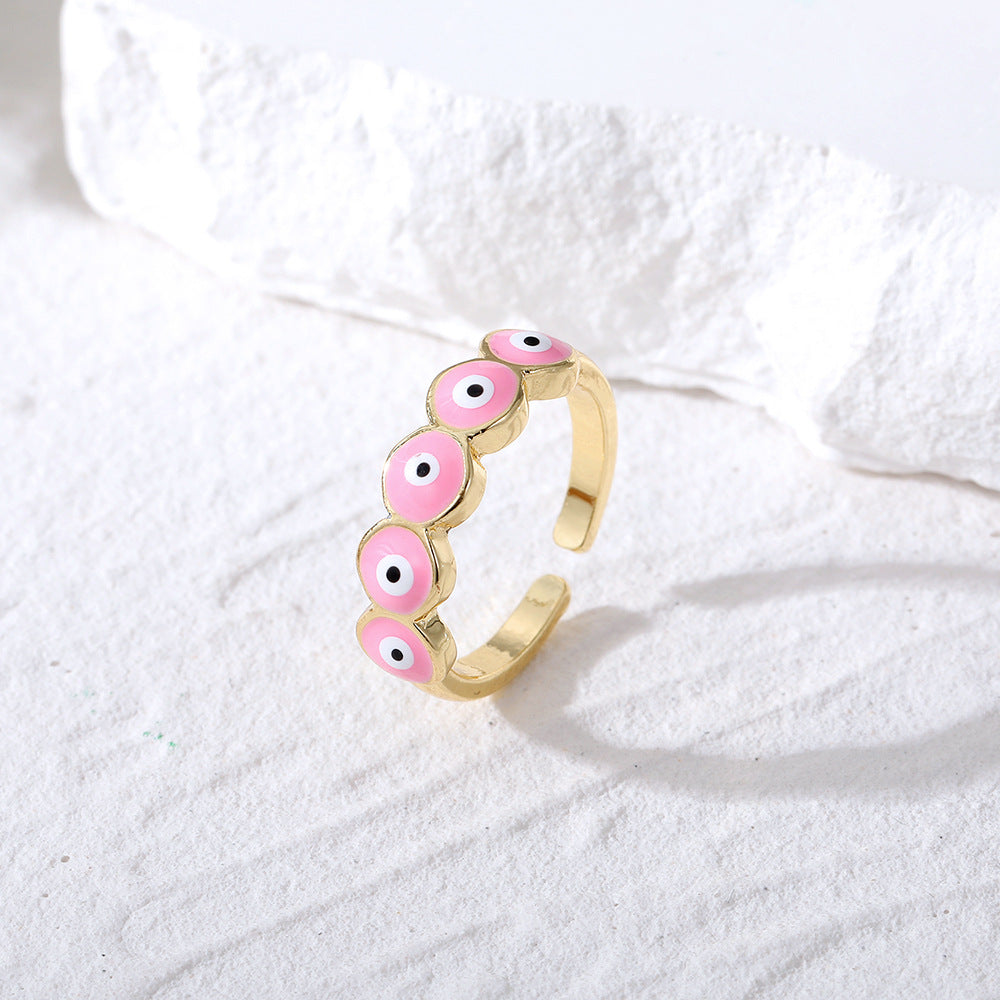 Conjunto de anillos de aleación con diseño geométrico de ojo de diablo para mujer