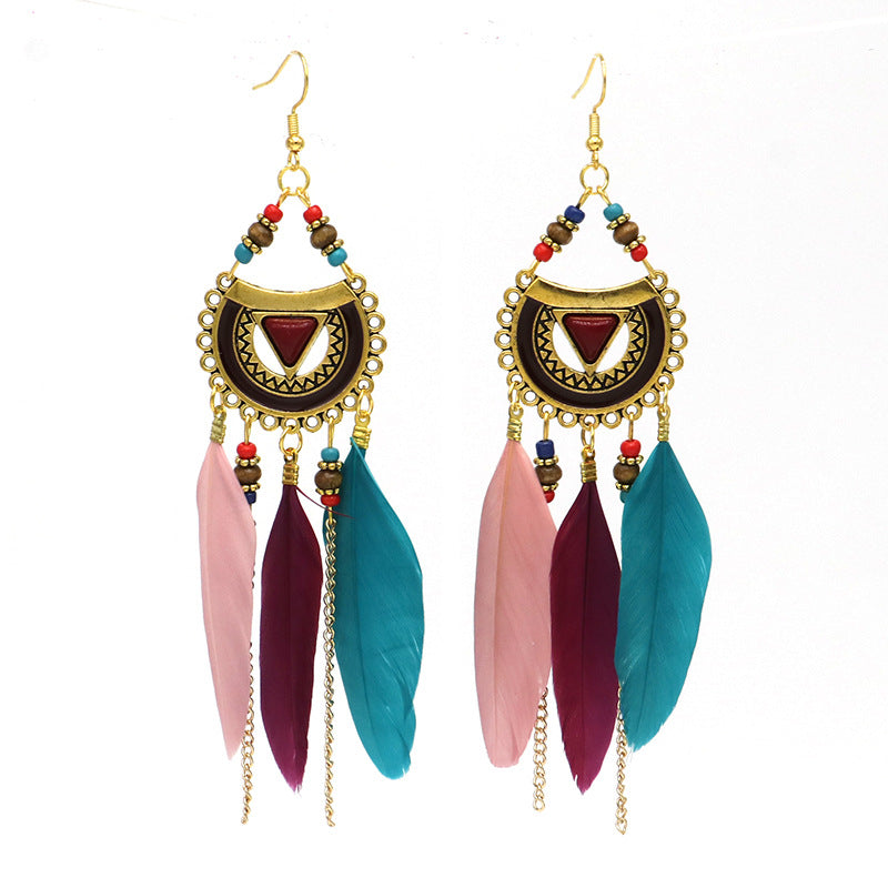 Bohemian Ethnic Style Retro Tassel Feather Earrings