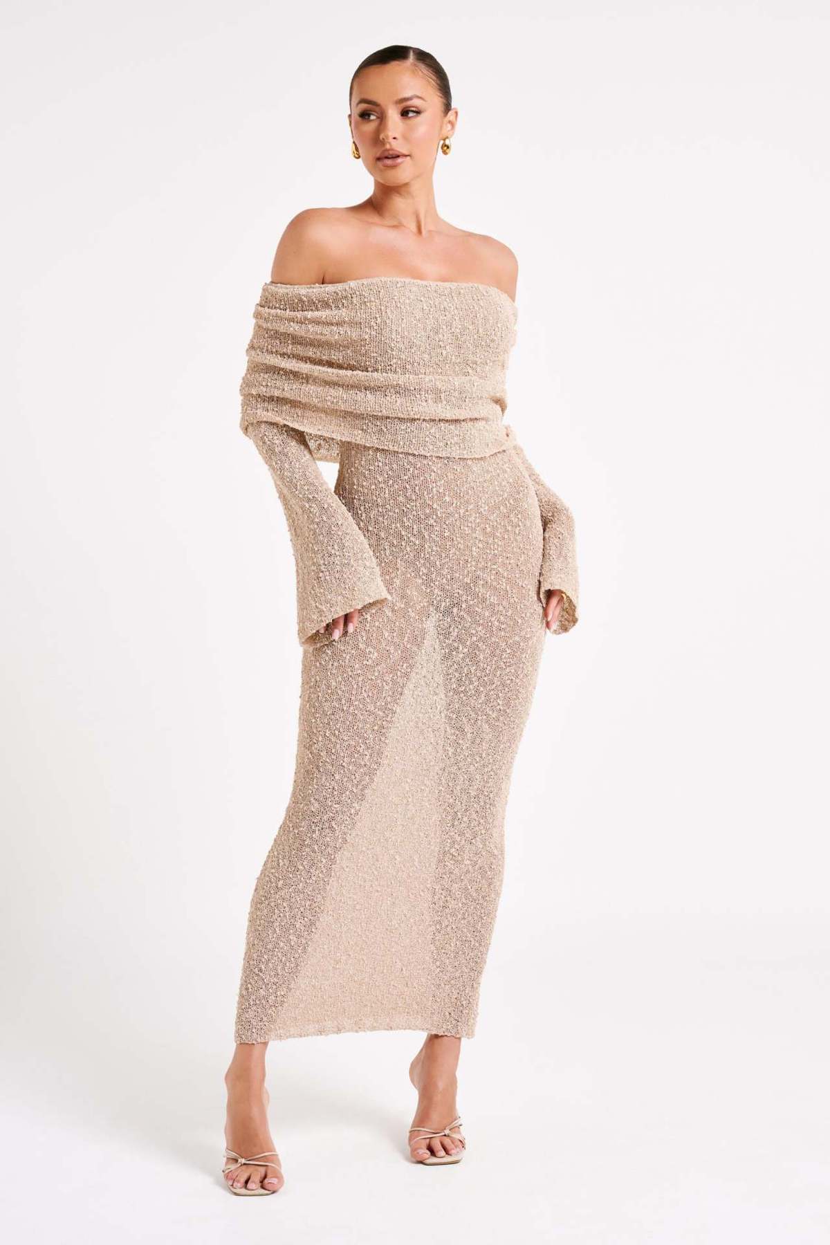Women Beach One-Neck Long Sleeves Solid Dress