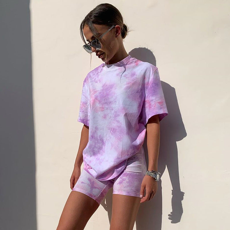 Conjunto de dos piezas multicolor con efecto tie-dye para mujer