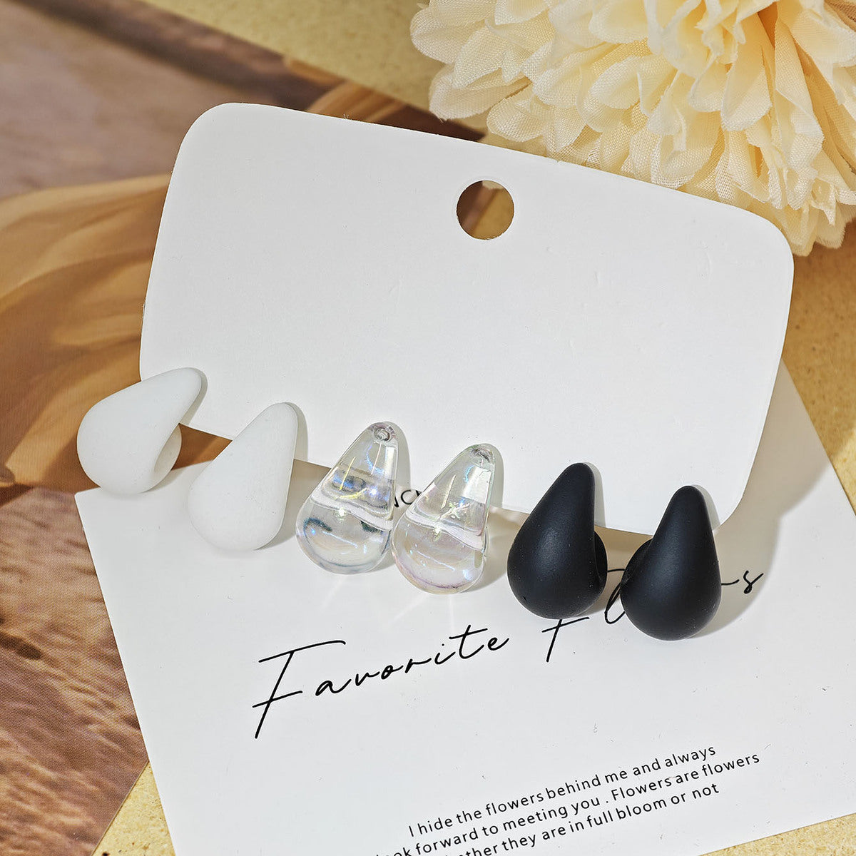 Women Fashion Solid Color Resin Water Drop Earrings 3-Pair Set