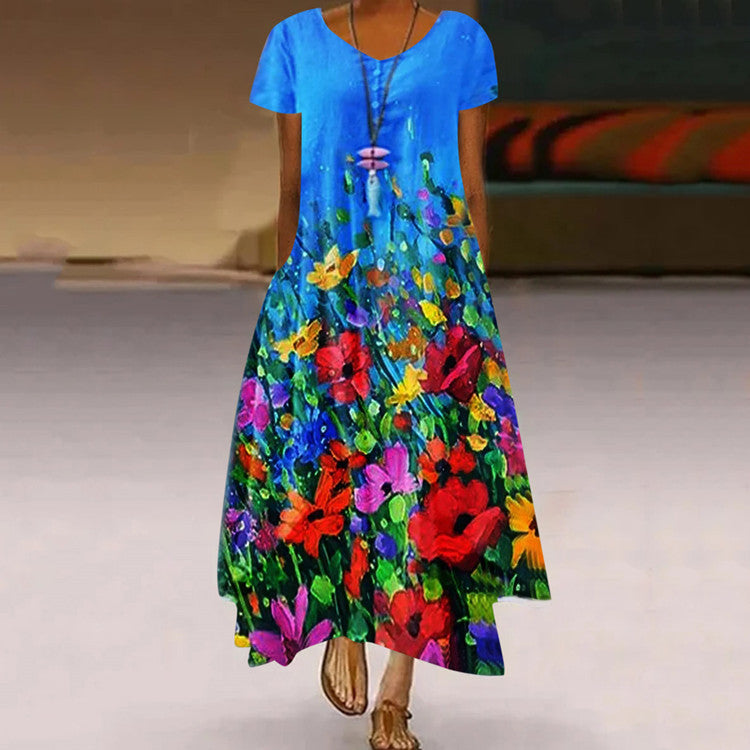 Women Elegant Bohemian Summer Floral Printed Ruffled Dress