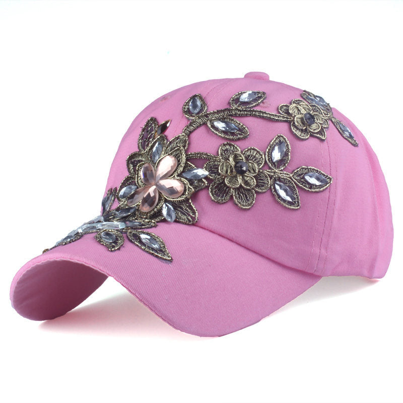 Women's Fashion Diamond Gold Silk Flower Sunshade Cap