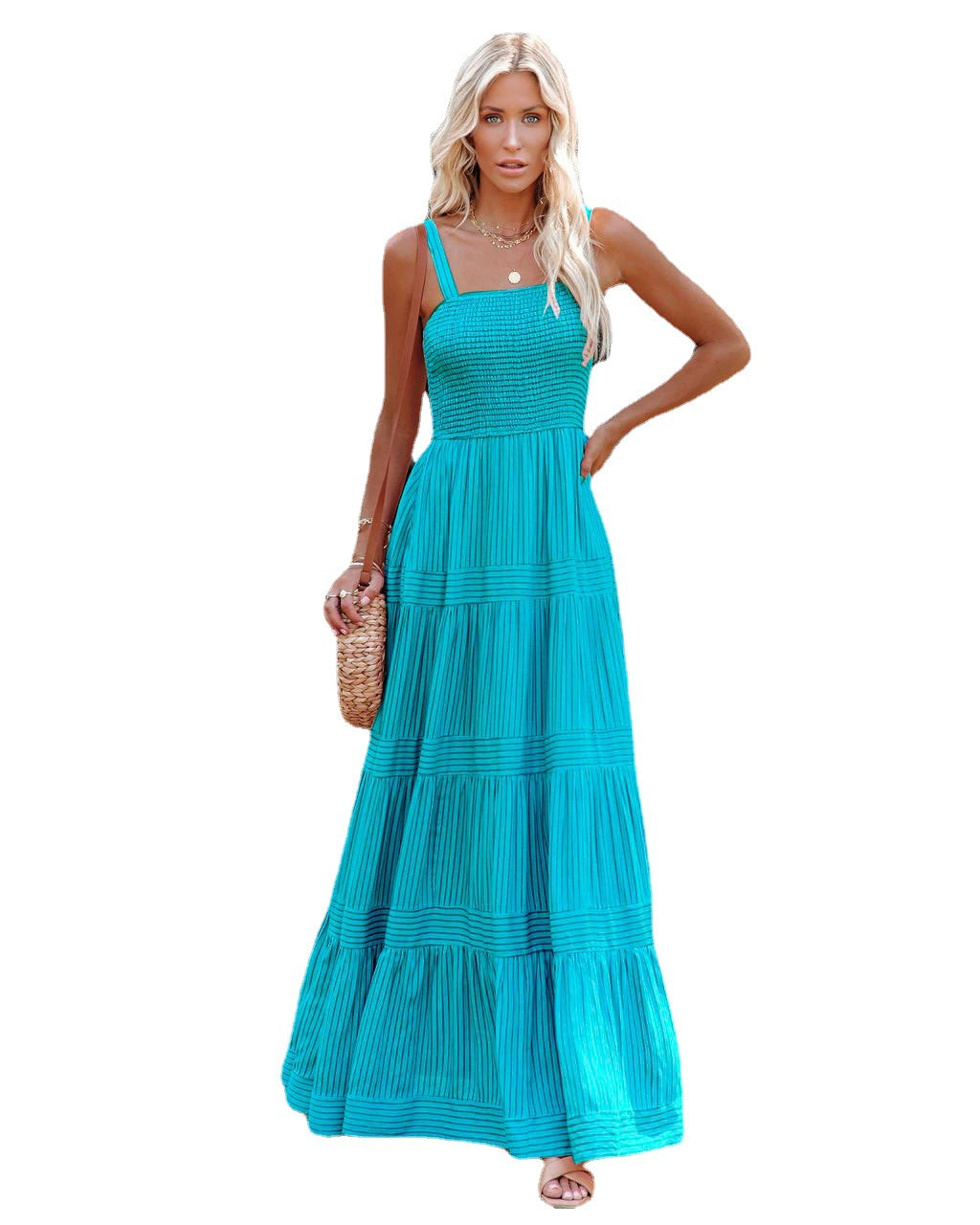 Women Casual Vacation Solid Color Pleated Dress