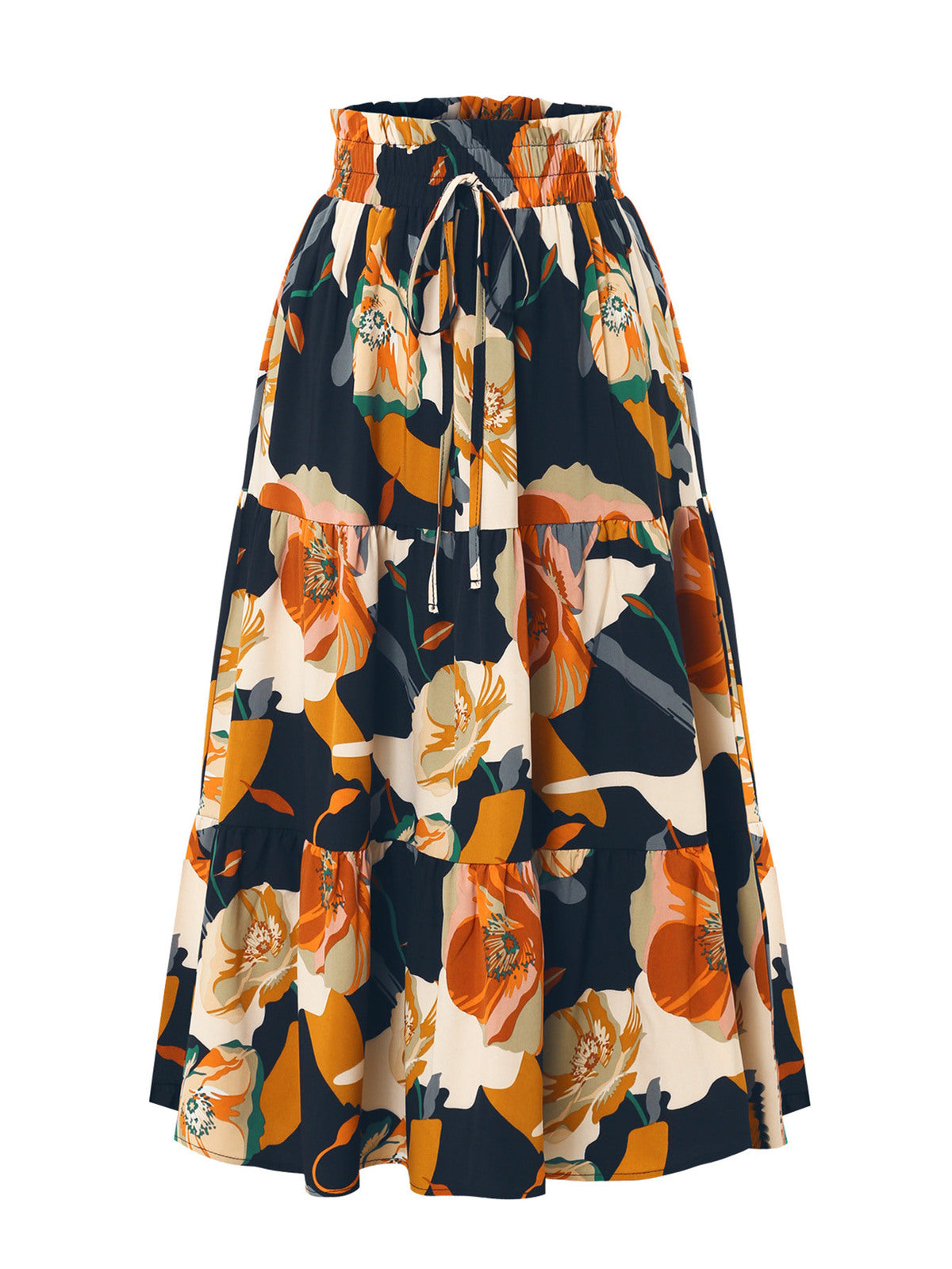 Women Fashion Elegant Floral Printed Pleated Skirt