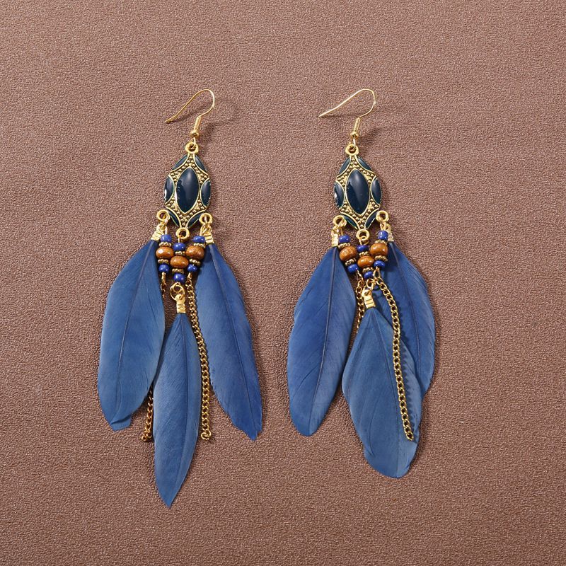 Pendientes de plumas con borlas retro de estilo étnico bohemio