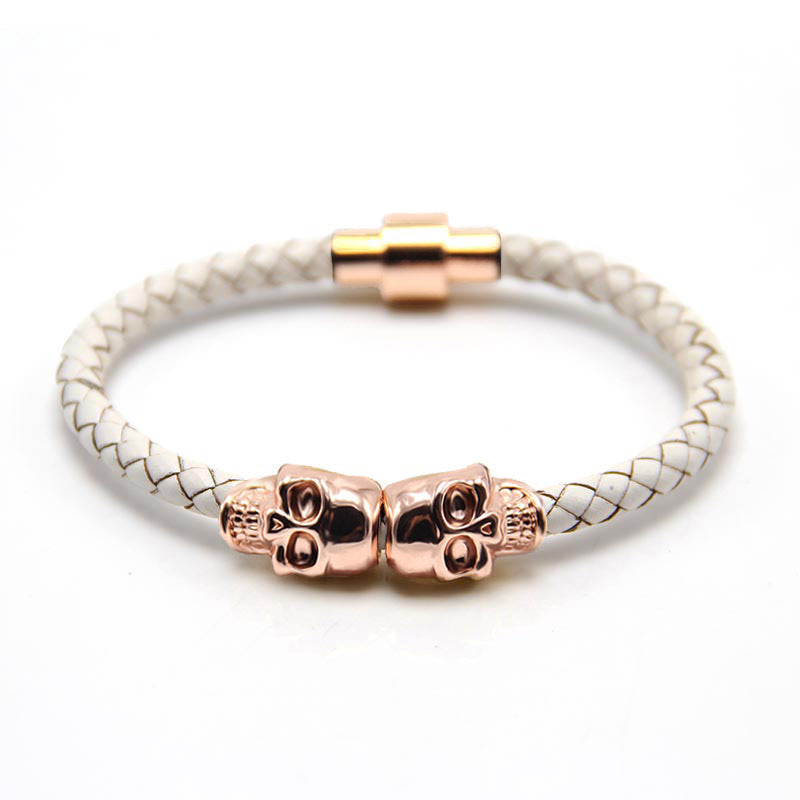 Pulsera magnética tejida con calaveras para hombre