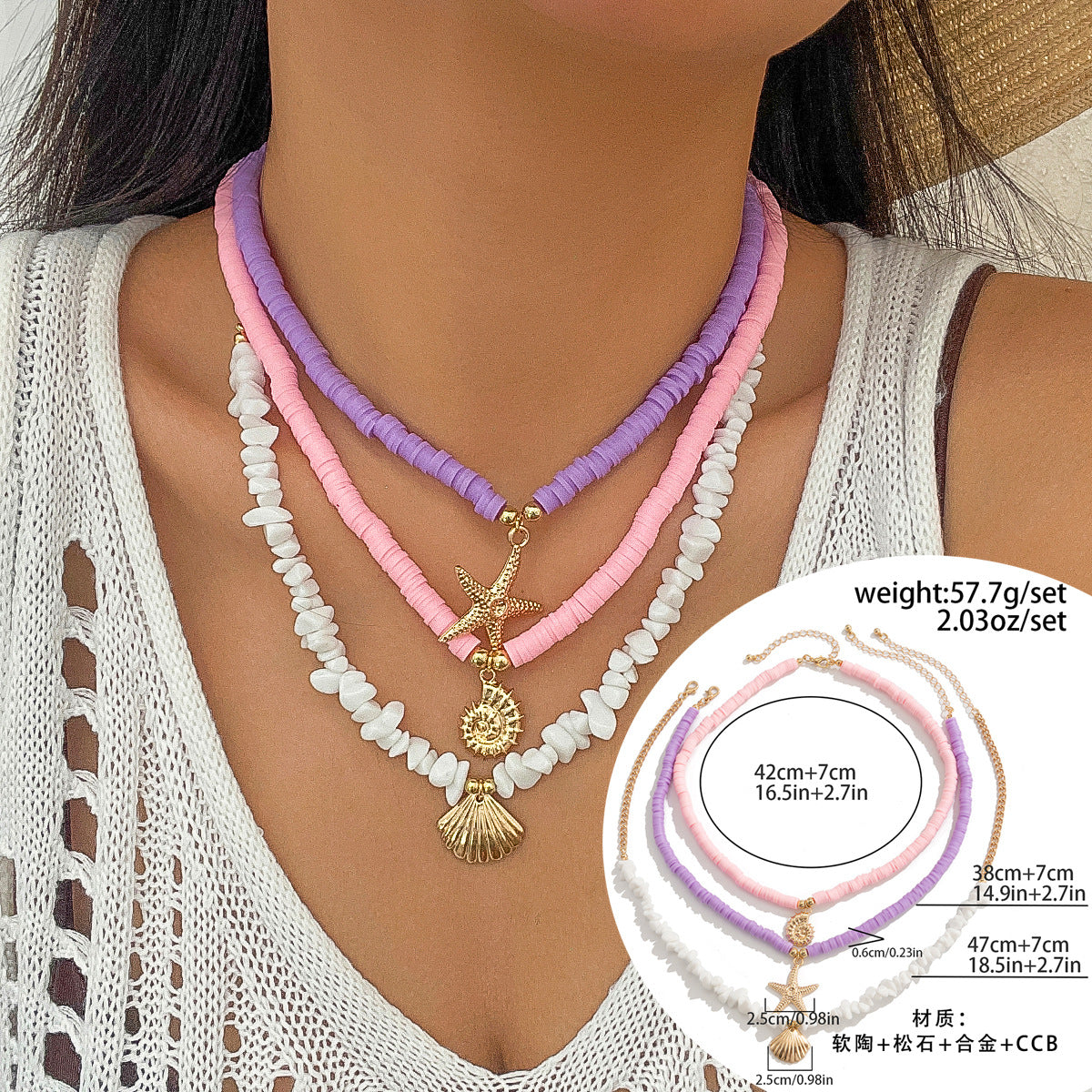 Collar de turquesa con concha estilo marinero informal bohemio