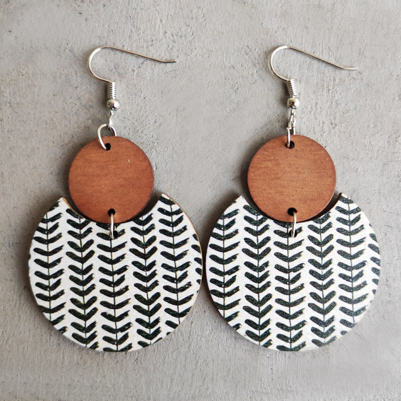 Bohemian Floral Print Geometric Stripe Earrings