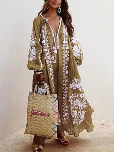 Bohemian Women Casual Vintage Loose Long Sleeve Dress