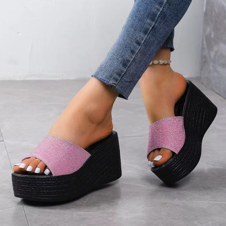 Chaussons compensés à talons super hauts pailletés grande taille
