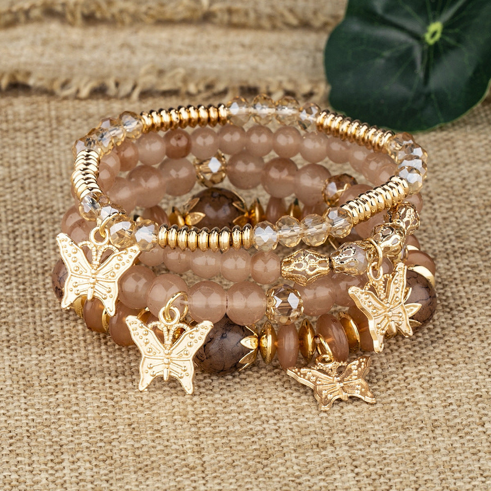 Bohemian Multi-Layer Beaded Butterfly Pendant Bracelet