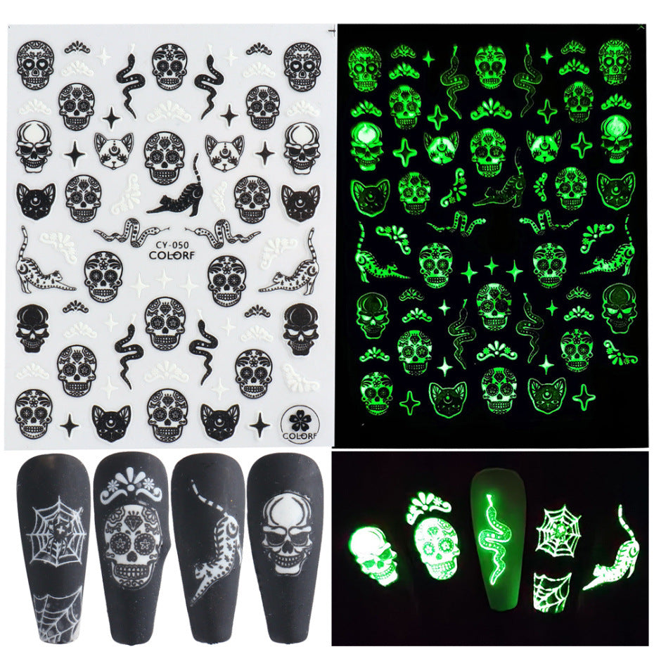 Halloween Nail Stickers Funny Skeleton Little Monster 3D Luminous
