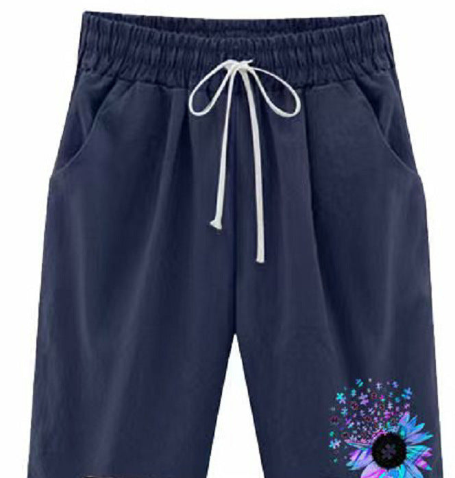 Pantalones cortos casuales de cintura alta con estampado de color sólido para mujer