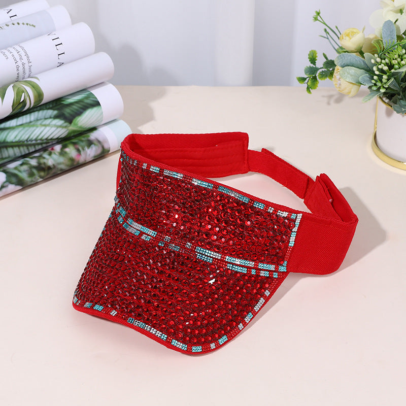 Gorra de protección solar hueca con diamantes de imitación para mujer